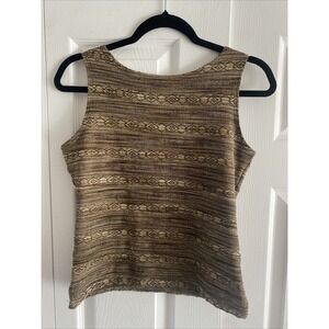 Hiatus Metallic Knit Sleeveless Tank Top Womens Size L Gold Brown Lurex
